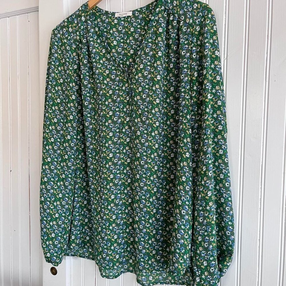 Pleione Green Floral Long Sleeve Blouse XL
